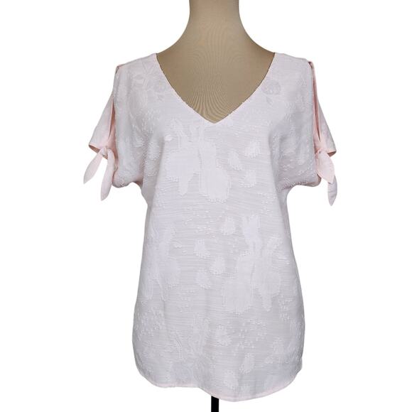 Pink Embroidered Cold Shoulder Slit Blouse - Picture 1 of 3